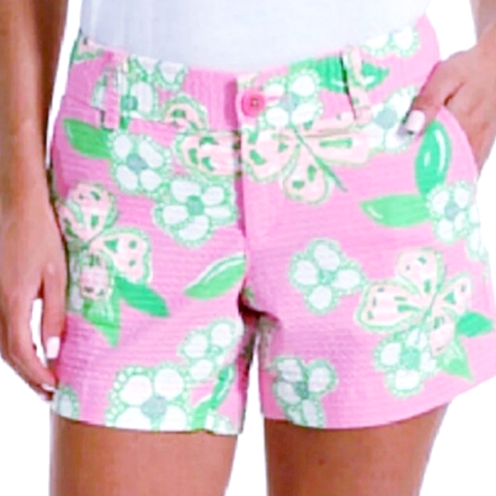 Lilly Pulitzer The Callahan Pretty Pink/Green Butterfly Tottie Floral Shorts